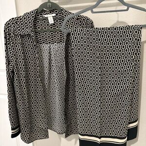 H&M Black and White Patterned Silky top and wide pants set